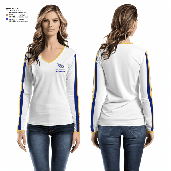 Women's Long Sleeve Vneck Shirt, FLORIDA BEREANS, Football, Teamtime, Team time, sublimation, custom sports apparel, team uniforms, spirit wear, spiritwear, sports uniforms, custom shirts, team store, custom team store, fundraiser sports, apparel fundraiser