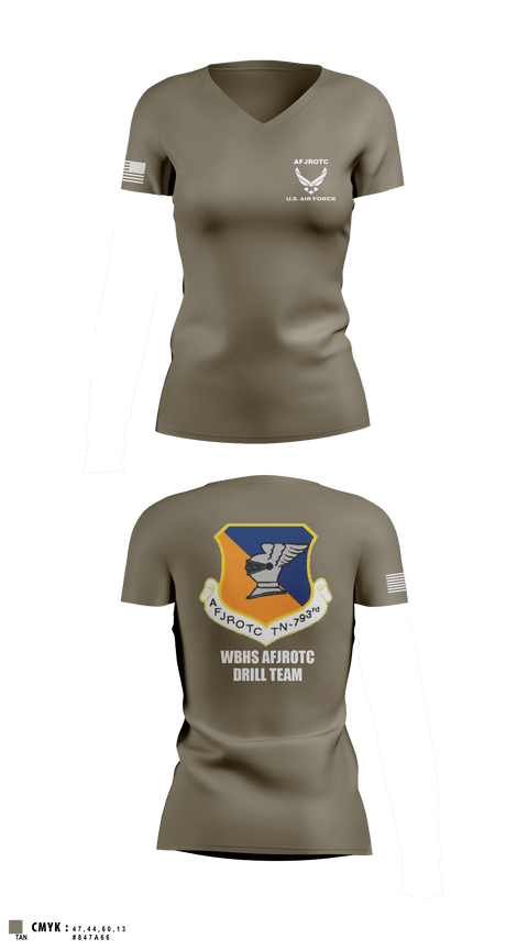 Women's Short Sleeve Vneck Shirt, WBHS AFJROTC, Air Force, Teamtime, Team time, sublimation, custom sports apparel, team uniforms, spirit wear, spiritwear, sports uniforms, custom shirts, team store, custom team store, fundraiser sports, apparel fundraiser