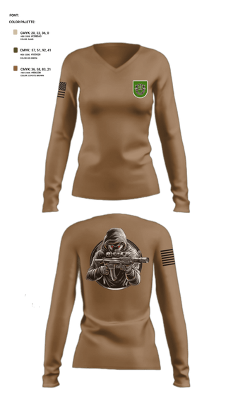 Women's Long Sleeve Vneck Shirt, 10 SFG, Army, Teamtime, Team time, sublimation, custom sports apparel, team uniforms, spirit wear, spiritwear, sports uniforms, custom shirts, team store, custom team store, fundraiser sports, apparel fundraiser