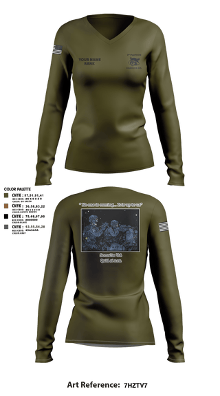 Women's Long Sleeve Vneck Shirt, Charger Co. / 2-112th Infantry Battalion, National Guard, Teamtime, Team time, sublimation, custom sports apparel, team uniforms, spirit wear, spiritwear, sports uniforms, custom shirts, team store, custom team store, fundraiser sports, apparel fundraiser