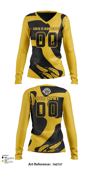 Women's Long Sleeve Vneck Shirt, Santa Fe High School, Women's Volleyball, Teamtime, Team time, sublimation, custom sports apparel, team uniforms, spirit wear, spiritwear, sports uniforms, custom shirts, team store, custom team store, fundraiser sports, apparel fundraiser
