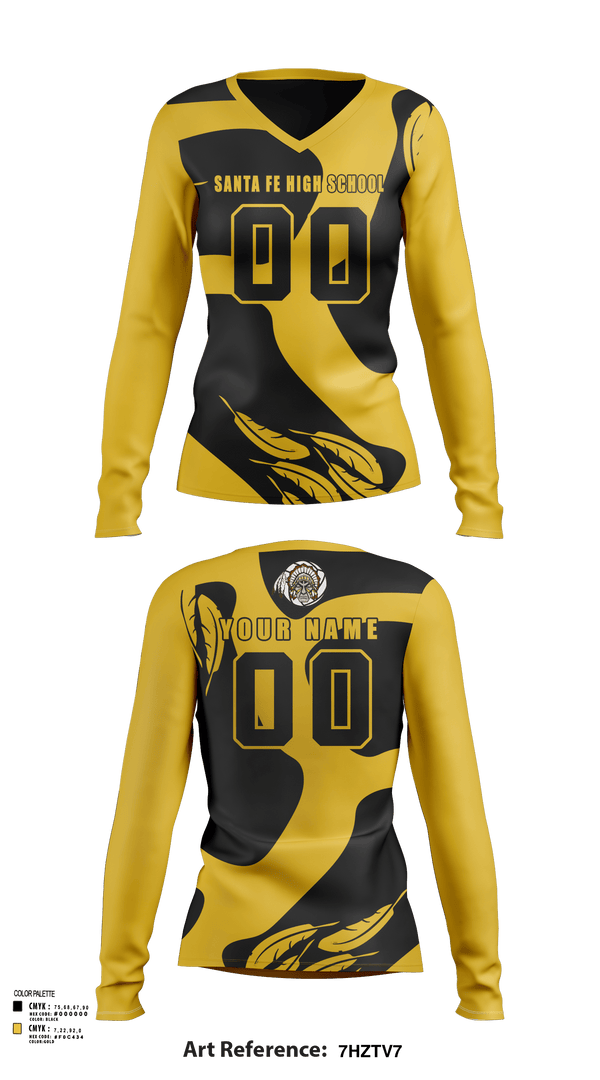 Women's Long Sleeve Vneck Shirt, Santa Fe High School, Women's Volleyball, Teamtime, Team time, sublimation, custom sports apparel, team uniforms, spirit wear, spiritwear, sports uniforms, custom shirts, team store, custom team store, fundraiser sports, apparel fundraiser
