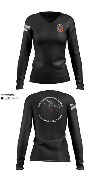 Women's Long Sleeve Vneck Shirt, 59th Surgical Operations Squadron, Air Force, Teamtime, Team time, sublimation, custom sports apparel, team uniforms, spirit wear, spiritwear, sports uniforms, custom shirts, team store, custom team store, fundraiser sports, apparel fundraiser