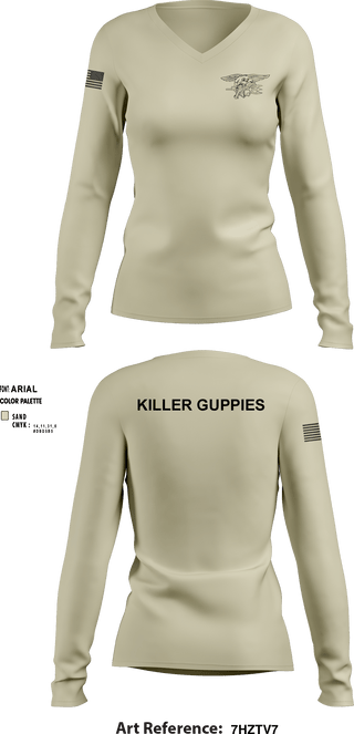 Women's Long Sleeve Vneck Shirt, HuggersKiller Guppies, Wrestling, Teamtime, Team time, sublimation, custom sports apparel, team uniforms, spirit wear, spiritwear, sports uniforms, custom shirts, team store, custom team store, fundraiser sports, apparel fundraiser