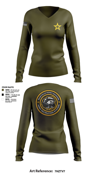 Women's Long Sleeve Vneck Shirt, Maryville Honeybadger, Army, Teamtime, Team time, sublimation, custom sports apparel, team uniforms, spirit wear, spiritwear, sports uniforms, custom shirts, team store, custom team store, fundraiser sports, apparel fundraiser