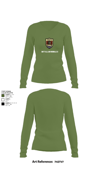 Women's Long Sleeve Vneck Shirt, Battallion Nonualco, Army, Teamtime, Team time, sublimation, custom sports apparel, team uniforms, spirit wear, spiritwear, sports uniforms, custom shirts, team store, custom team store, fundraiser sports, apparel fundraiser
