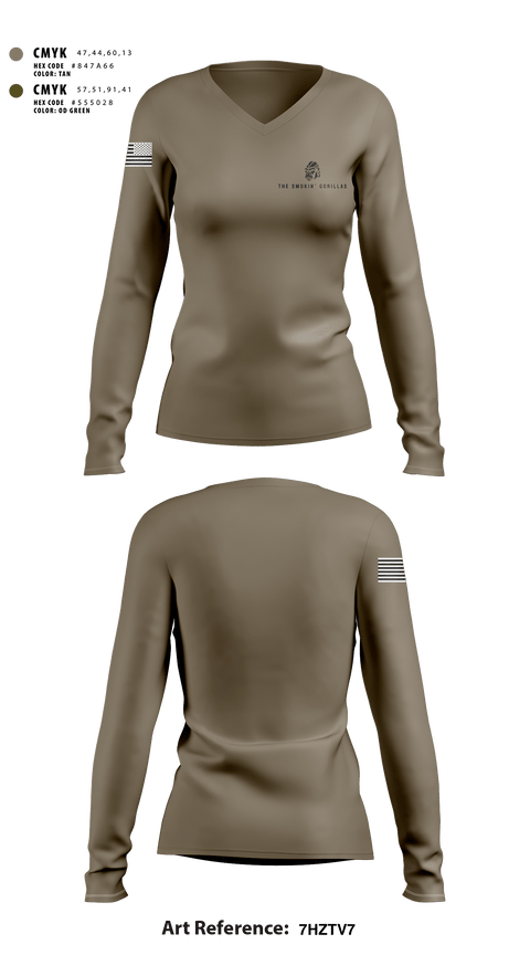 Women's Long Sleeve Vneck Shirt, The Smokin' Gorillas, Space Force, Teamtime, Team time, sublimation, custom sports apparel, team uniforms, spirit wear, spiritwear, sports uniforms, custom shirts, team store, custom team store, fundraiser sports, apparel fundraiser