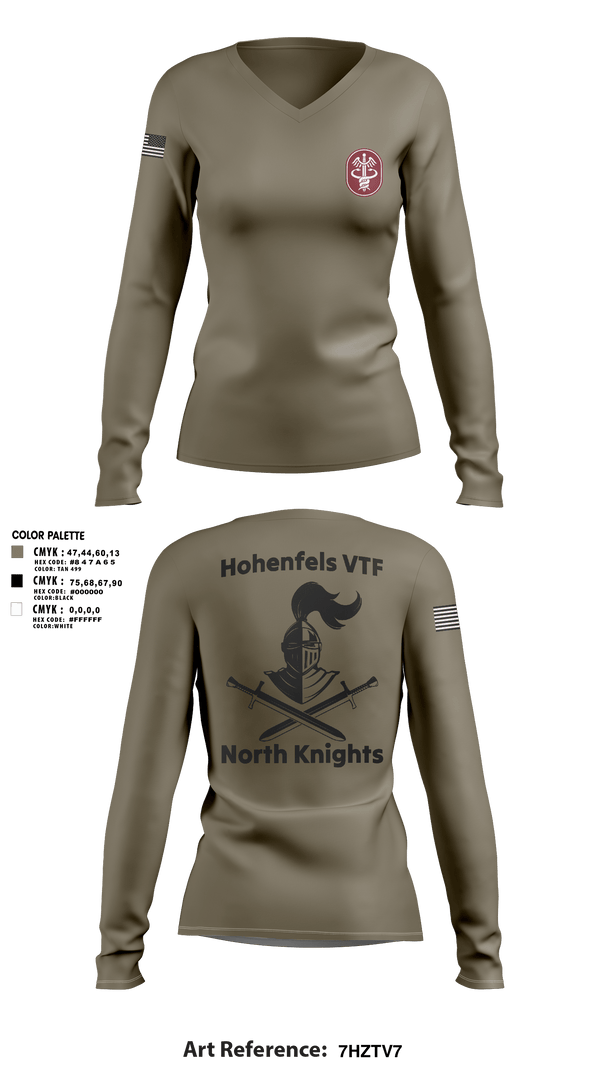 Women's Long Sleeve Vneck Shirt, Hohenfels VTF, Army, Teamtime, Team time, sublimation, custom sports apparel, team uniforms, spirit wear, spiritwear, sports uniforms, custom shirts, team store, custom team store, fundraiser sports, apparel fundraiser