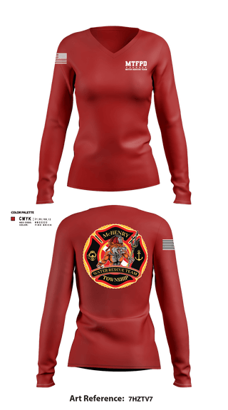 Women's Long Sleeve Vneck Shirt, MTFPD Water Rescue Teams, Fire Department, Teamtime, Team time, sublimation, custom sports apparel, team uniforms, spirit wear, spiritwear, sports uniforms, custom shirts, team store, custom team store, fundraiser sports, apparel fundraiser