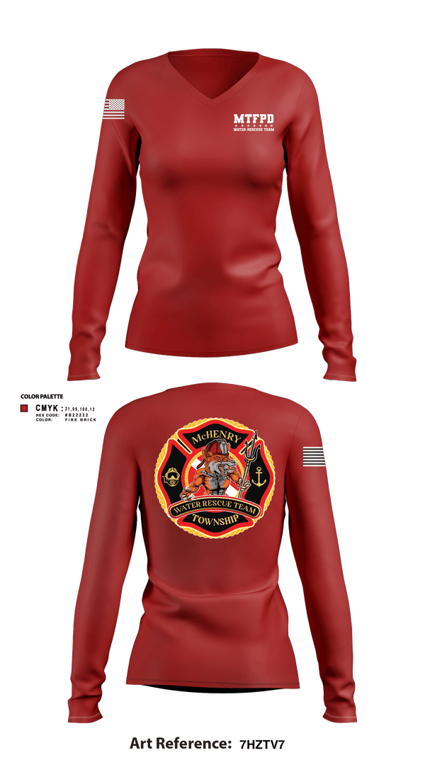 Women's Long Sleeve Vneck Shirt, MTFPD Water Rescue Teams, Fire Department, Teamtime, Team time, sublimation, custom sports apparel, team uniforms, spirit wear, spiritwear, sports uniforms, custom shirts, team store, custom team store, fundraiser sports, apparel fundraiser