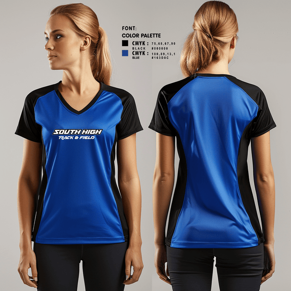 Women's Short Sleeve Vneck Shirt, south high, Track & Field, Teamtime, Team time, sublimation, custom sports apparel, team uniforms, spirit wear, spiritwear, sports uniforms, custom shirts, team store, custom team store, fundraiser sports, apparel fundraiser