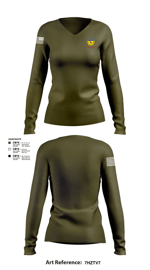 Women's Long Sleeve Vneck Shirt, Alpha BTRY 2/138th FA, National Guard, Teamtime, Team time, sublimation, custom sports apparel, team uniforms, spirit wear, spiritwear, sports uniforms, custom shirts, team store, custom team store, fundraiser sports, apparel fundraiser