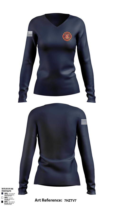 Women's Long Sleeve Vneck Shirt, Fayette County Fire & Rescue, Fire Department, Teamtime, Team time, sublimation, custom sports apparel, team uniforms, spirit wear, spiritwear, sports uniforms, custom shirts, team store, custom team store, fundraiser sports, apparel fundraiser