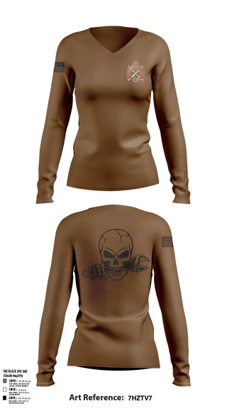 Women's Long Sleeve Vneck Shirt, 829 EVCC, National Guard, Teamtime, Team time, sublimation, custom sports apparel, team uniforms, spirit wear, spiritwear, sports uniforms, custom shirts, team store, custom team store, fundraiser sports, apparel fundraiser