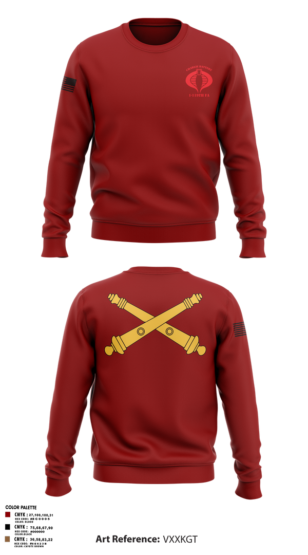 Crew Neck Sweatshirt, Charlie Battery, 1-119th FA, , Teamtime, Team time, sublimation, custom sports apparel, team uniforms, spirit wear, spiritwear, sports uniforms, custom shirts, team store, custom team store, fundraiser sports, apparel fundraiser