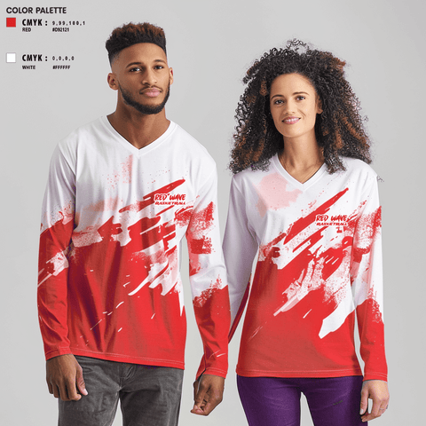 Women's Long Sleeve Vneck Shirt, Red wave, Women's Basketball, Teamtime, Team time, sublimation, custom sports apparel, team uniforms, spirit wear, spiritwear, sports uniforms, custom shirts, team store, custom team store, fundraiser sports, apparel fundraiser