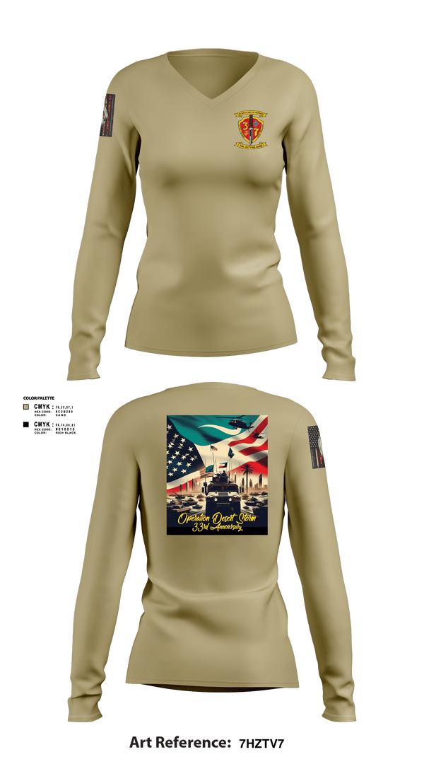 Women's Long Sleeve Vneck Shirt, 3/7 India Co. Wpns Plt, Marines, Teamtime, Team time, sublimation, custom sports apparel, team uniforms, spirit wear, spiritwear, sports uniforms, custom shirts, team store, custom team store, fundraiser sports, apparel fundraiser