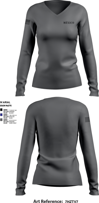 Women's Long Sleeve Vneck Shirt, México, Army, Teamtime, Team time, sublimation, custom sports apparel, team uniforms, spirit wear, spiritwear, sports uniforms, custom shirts, team store, custom team store, fundraiser sports, apparel fundraiser