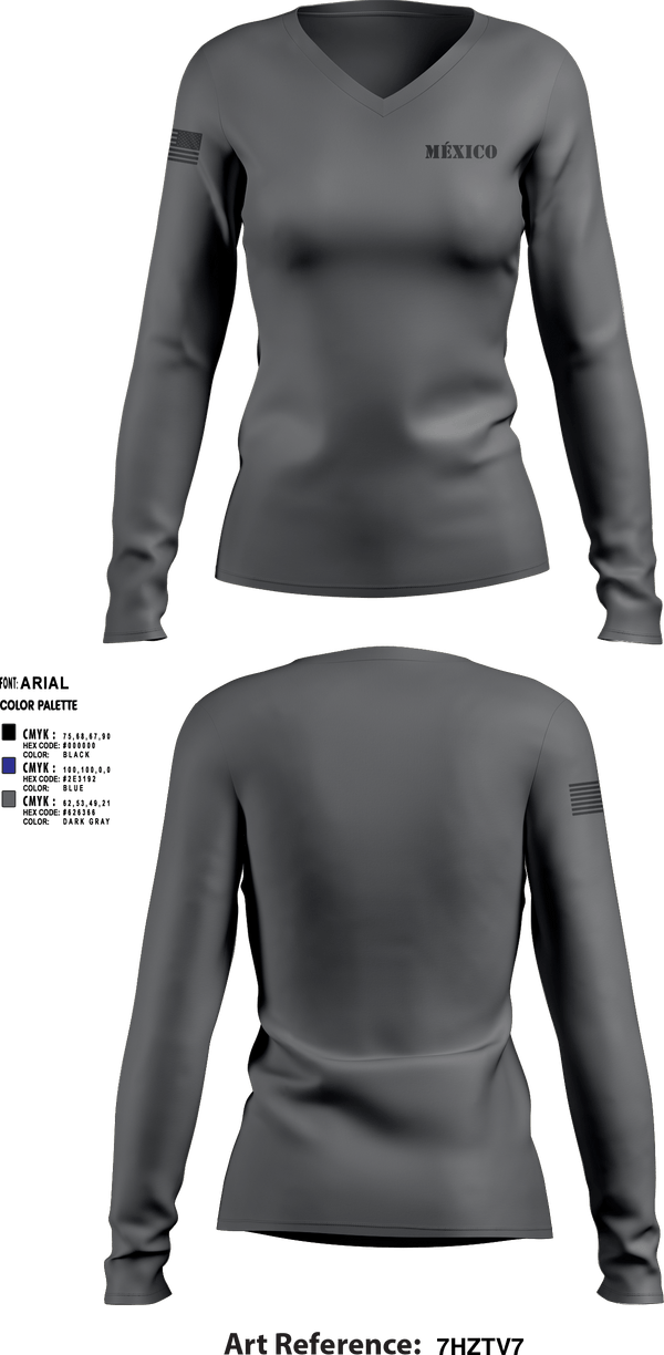 Women's Long Sleeve Vneck Shirt, México, Army, Teamtime, Team time, sublimation, custom sports apparel, team uniforms, spirit wear, spiritwear, sports uniforms, custom shirts, team store, custom team store, fundraiser sports, apparel fundraiser