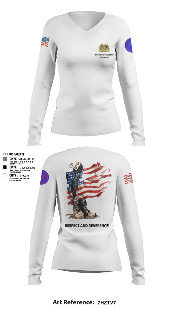Women's Long Sleeve Vneck Shirt, 962D QUARTERMASTER COMPANY (MORTUARY AFFAIRS), Army, Teamtime, Team time, sublimation, custom sports apparel, team uniforms, spirit wear, spiritwear, sports uniforms, custom shirts, team store, custom team store, fundraiser sports, apparel fundraiser