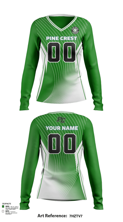 Pine Crest School (Upper School) Volleyball 95644172 Women's Long Sleeve V-neck Shirt - 141