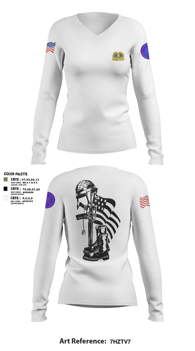 962D QUARTERMASTER COMPANY (MORTUARY AFFAIRS) 48662806 Women's Long Sleeve V-neck Shirt - 2