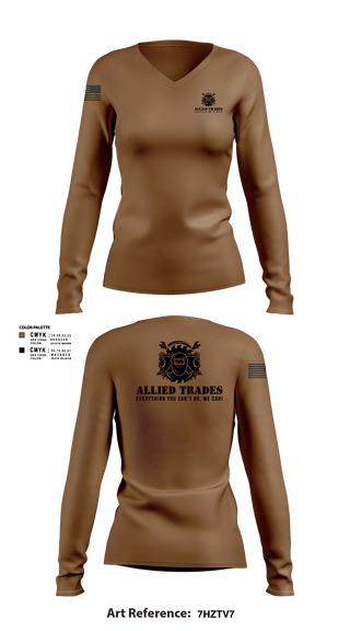 Women's Long Sleeve Vneck Shirt, ALLIED TRADES, National Guard, Teamtime, Team time, sublimation, custom sports apparel, team uniforms, spirit wear, spiritwear, sports uniforms, custom shirts, team store, custom team store, fundraiser sports, apparel fundraiser