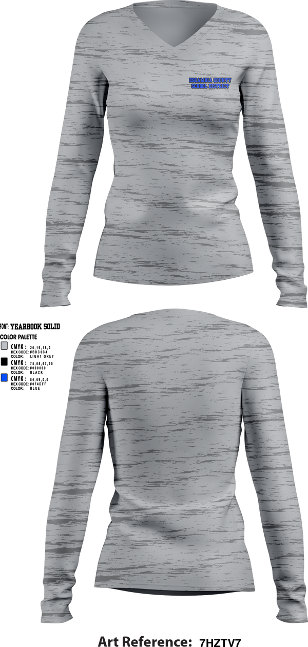 Women's Long Sleeve Vneck Shirt, Escambia County School District, , Teamtime, Team time, sublimation, custom sports apparel, team uniforms, spirit wear, spiritwear, sports uniforms, custom shirts, team store, custom team store, fundraiser sports, apparel fundraiser