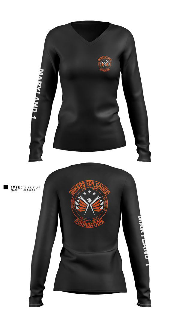 Women's Long Sleeve Vneck Shirt, Bikers For Cause Foundation, , Teamtime, Team time, sublimation, custom sports apparel, team uniforms, spirit wear, spiritwear, sports uniforms, custom shirts, team store, custom team store, fundraiser sports, apparel fundraiser