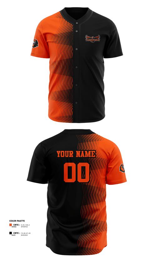 Full Button Baseball Jersey, Thunderhawks, Baseball, Teamtime, Team time, sublimation, custom sports apparel, team uniforms, spirit wear, spiritwear, sports uniforms, custom shirts, team store, custom team store, fundraiser sports, apparel fundraiser