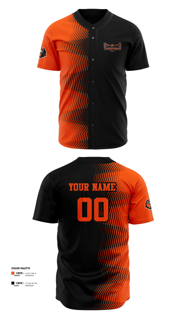 Full Button Baseball Jersey, Thunderhawks, Baseball, Teamtime, Team time, sublimation, custom sports apparel, team uniforms, spirit wear, spiritwear, sports uniforms, custom shirts, team store, custom team store, fundraiser sports, apparel fundraiser