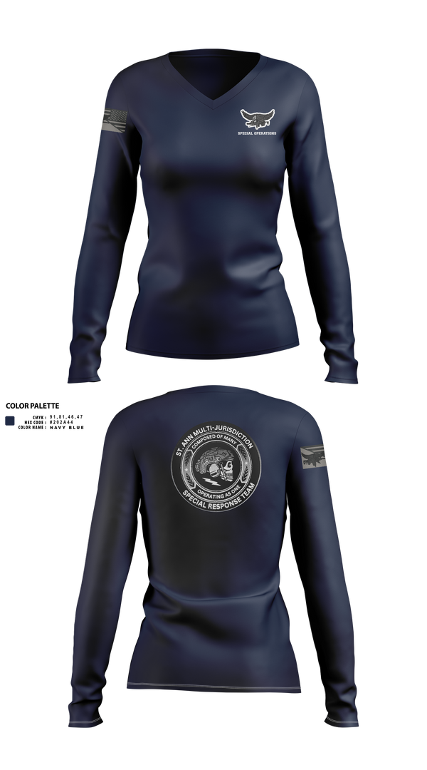 Women's Long Sleeve Vneck Shirt, St. Ann SRT, , Teamtime, Team time, sublimation, custom sports apparel, team uniforms, spirit wear, spiritwear, sports uniforms, custom shirts, team store, custom team store, fundraiser sports, apparel fundraiser