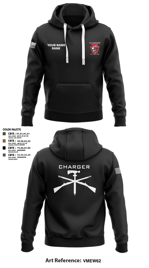 Hoodie, Charger Co. / 2-112th Infantry Battalion, National Guard, Teamtime, Team time, sublimation, custom sports apparel, team uniforms, spirit wear, spiritwear, sports uniforms, custom shirts, team store, custom team store, fundraiser sports, apparel fundraiser