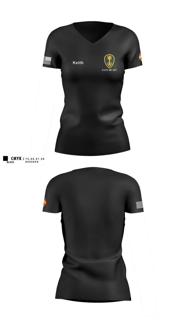 Women's Short Sleeve Vneck Shirt, 415th MP DET, Army, Teamtime, Team time, sublimation, custom sports apparel, team uniforms, spirit wear, spiritwear, sports uniforms, custom shirts, team store, custom team store, fundraiser sports, apparel fundraiser