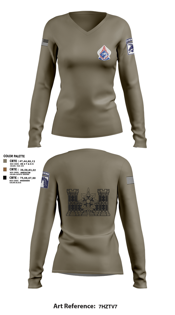 Women's Long Sleeve Vneck Shirt, XVIII ABN G2, Army, Teamtime, Team time, sublimation, custom sports apparel, team uniforms, spirit wear, spiritwear, sports uniforms, custom shirts, team store, custom team store, fundraiser sports, apparel fundraiser