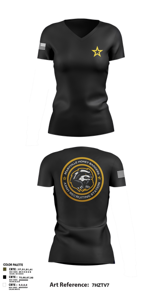 Women's Short Sleeve Vneck Shirt, Maryville Honeybadger, Army, Teamtime, Team time, sublimation, custom sports apparel, team uniforms, spirit wear, spiritwear, sports uniforms, custom shirts, team store, custom team store, fundraiser sports, apparel fundraiser