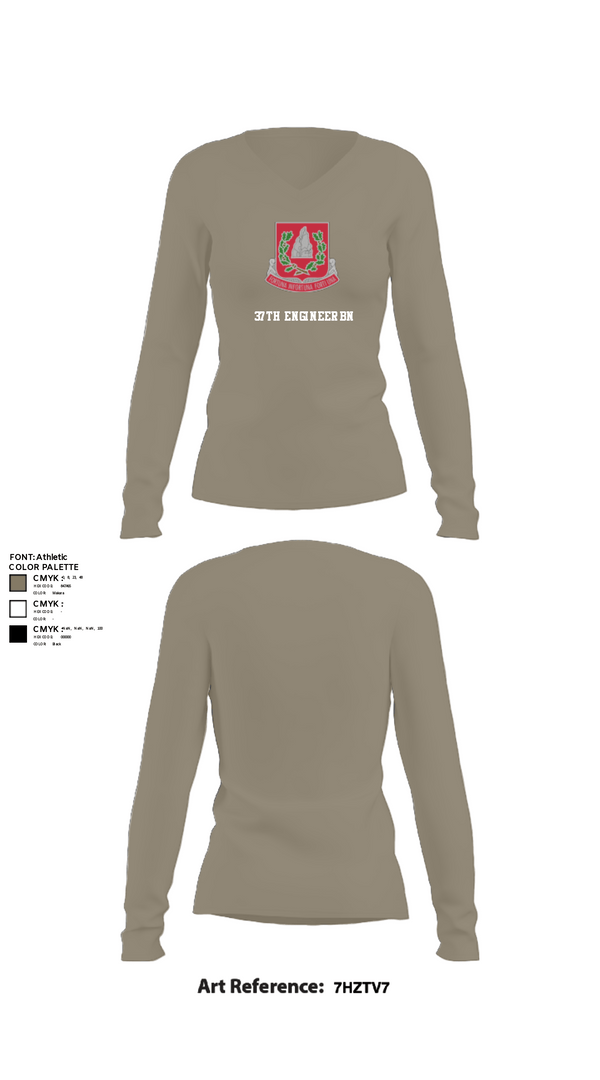 Women's Long Sleeve Vneck Shirt, 37th engineer bn, Army, Teamtime, Team time, sublimation, custom sports apparel, team uniforms, spirit wear, spiritwear, sports uniforms, custom shirts, team store, custom team store, fundraiser sports, apparel fundraiser