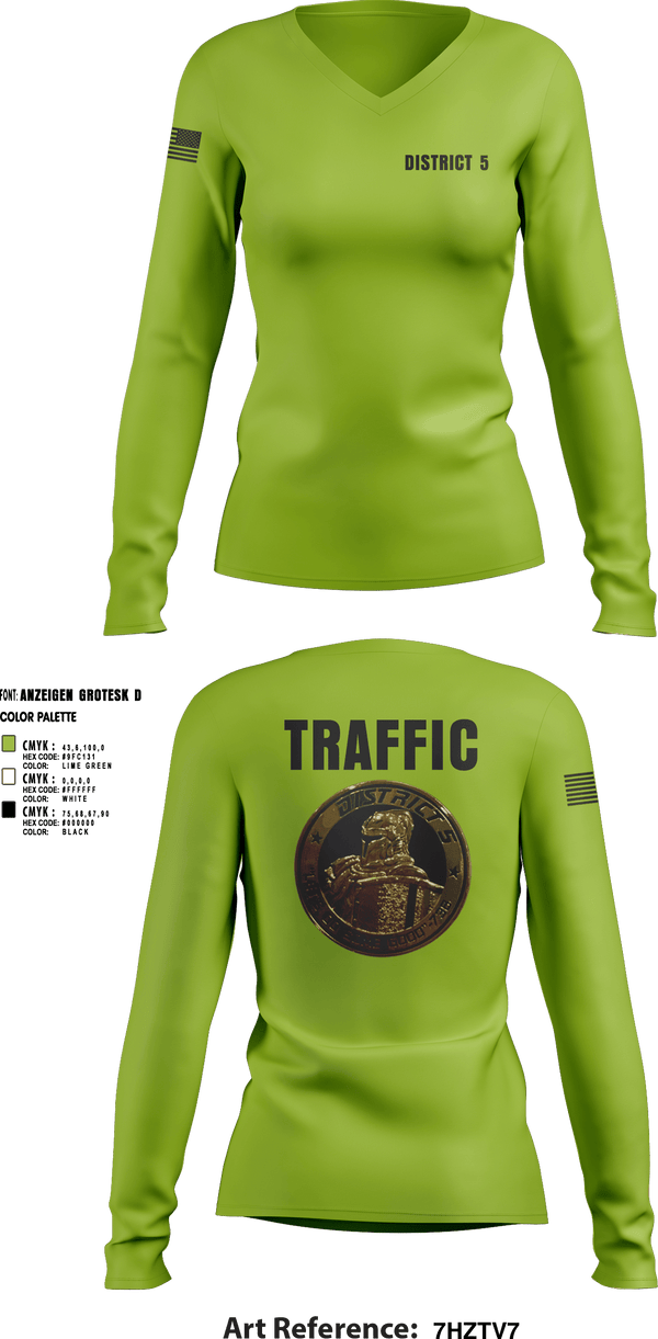 Women's Long Sleeve Vneck Shirt, District 5 CSO, Police, Teamtime, Team time, sublimation, custom sports apparel, team uniforms, spirit wear, spiritwear, sports uniforms, custom shirts, team store, custom team store, fundraiser sports, apparel fundraiser