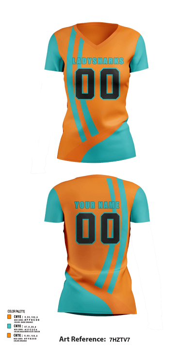 LadySharks 43984215 Women's Short Sleeve V-neck Shirt - 1