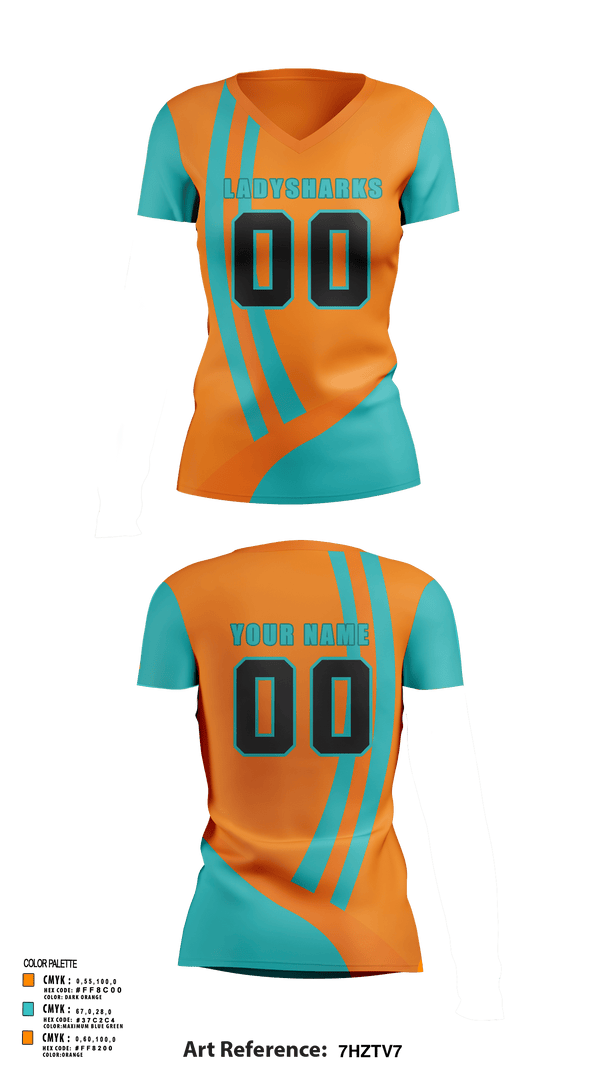 Women's Short Sleeve Vneck Shirt, LadySharks, Women's Volleyball, Teamtime, Team time, sublimation, custom sports apparel, team uniforms, spirit wear, spiritwear, sports uniforms, custom shirts, team store, custom team store, fundraiser sports, apparel fundraiser