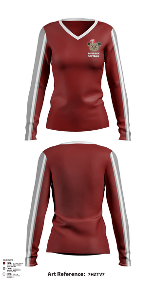 Women's Long Sleeve Vneck Shirt, Riverside, Softball, Teamtime, Team time, sublimation, custom sports apparel, team uniforms, spirit wear, spiritwear, sports uniforms, custom shirts, team store, custom team store, fundraiser sports, apparel fundraiser