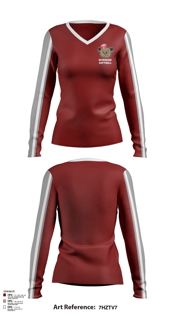 Women's Long Sleeve Vneck Shirt, Riverside, Softball, Teamtime, Team time, sublimation, custom sports apparel, team uniforms, spirit wear, spiritwear, sports uniforms, custom shirts, team store, custom team store, fundraiser sports, apparel fundraiser