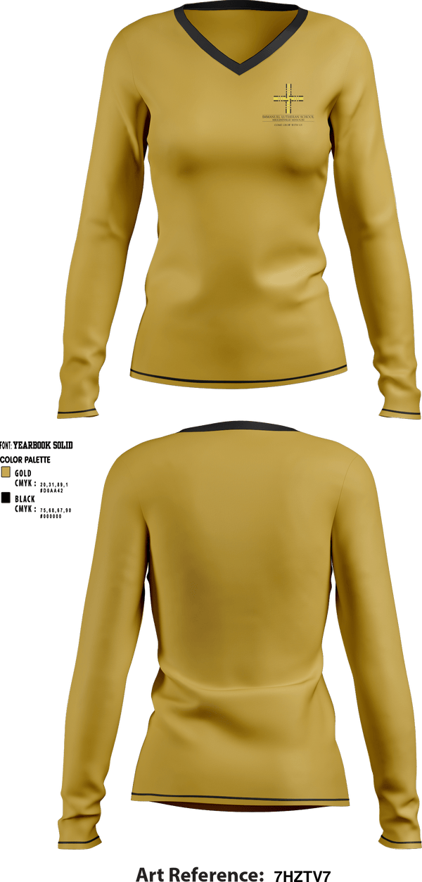 Women's Long Sleeve Vneck Shirt, Immanuel Lutheran School, Spirit Store, Teamtime, Team time, sublimation, custom sports apparel, team uniforms, spirit wear, spiritwear, sports uniforms, custom shirts, team store, custom team store, fundraiser sports, apparel fundraiser