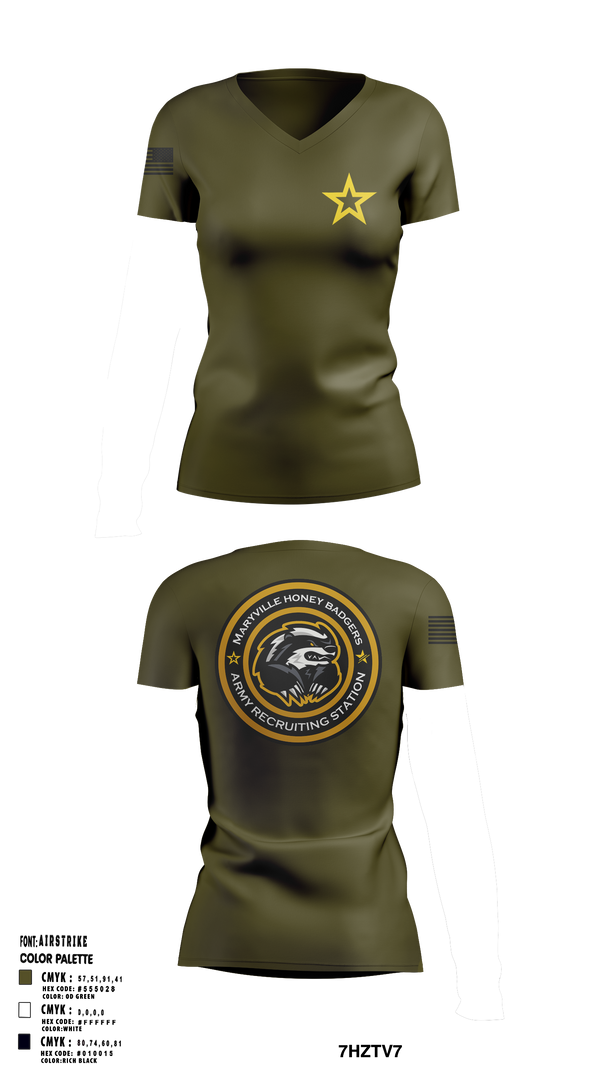 Women's Short Sleeve Vneck Shirt, Maryville Honeybadger, Army, Teamtime, Team time, sublimation, custom sports apparel, team uniforms, spirit wear, spiritwear, sports uniforms, custom shirts, team store, custom team store, fundraiser sports, apparel fundraiser