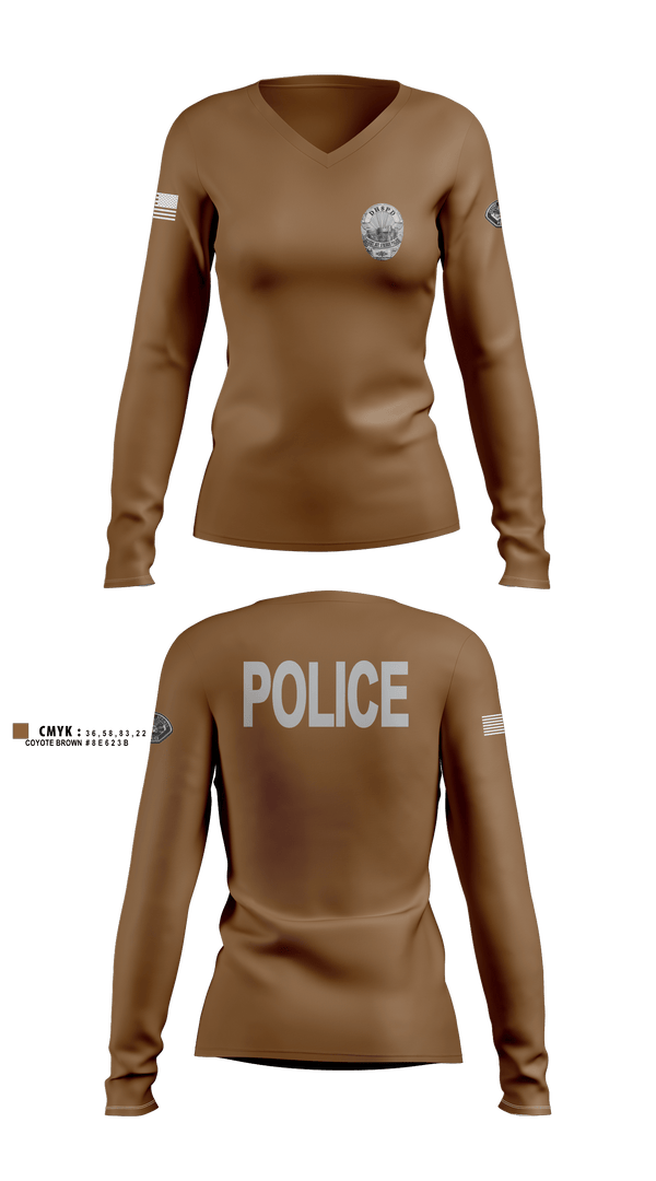 Women's Long Sleeve Vneck Shirt, Desert Hot Springs Police Department, Police, Teamtime, Team time, sublimation, custom sports apparel, team uniforms, spirit wear, spiritwear, sports uniforms, custom shirts, team store, custom team store, fundraiser sports, apparel fundraiser