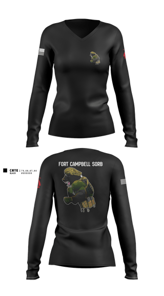 Women's Long Sleeve Vneck Shirt, Campbell SORB, Army, Teamtime, Team time, sublimation, custom sports apparel, team uniforms, spirit wear, spiritwear, sports uniforms, custom shirts, team store, custom team store, fundraiser sports, apparel fundraiser