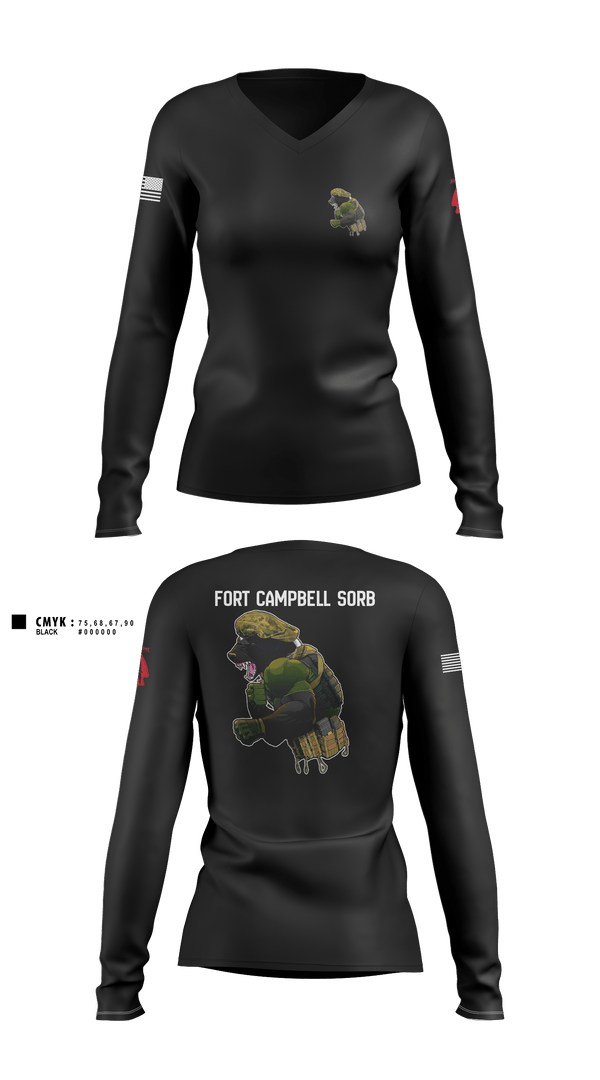 Women's Long Sleeve Vneck Shirt, Campbell SORB, Army, Teamtime, Team time, sublimation, custom sports apparel, team uniforms, spirit wear, spiritwear, sports uniforms, custom shirts, team store, custom team store, fundraiser sports, apparel fundraiser
