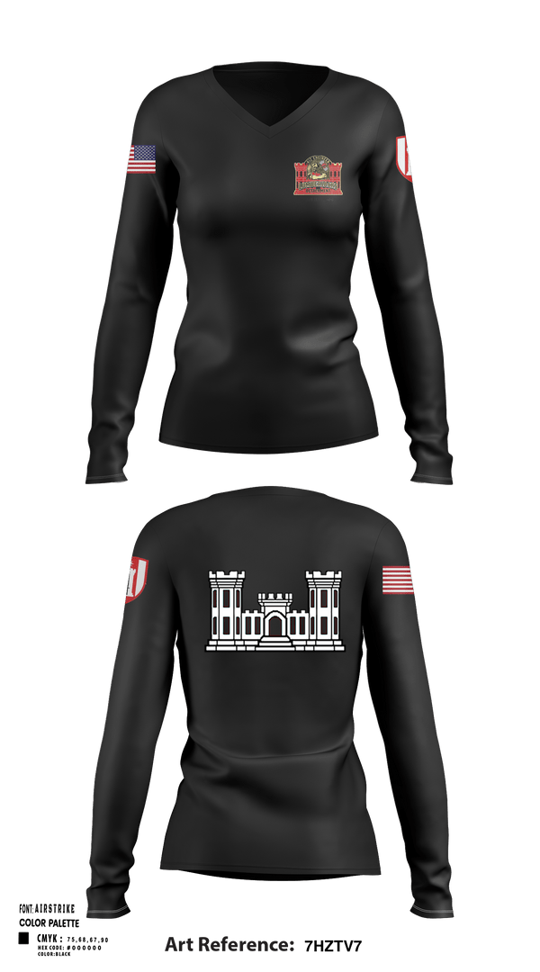 Women's Long Sleeve Vneck Shirt, 612 Engineer Detachment, , Teamtime, Team time, sublimation, custom sports apparel, team uniforms, spirit wear, spiritwear, sports uniforms, custom shirts, team store, custom team store, fundraiser sports, apparel fundraiser