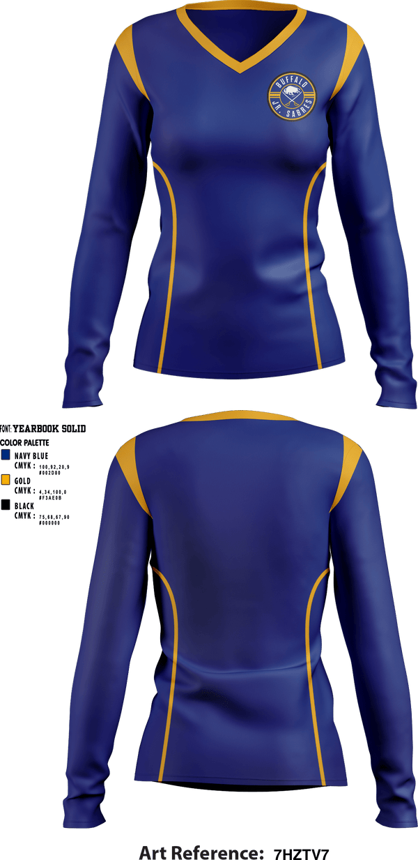 Women's Long Sleeve Vneck Shirt, Buffalo jr sabres, Ice Hockey, Teamtime, Team time, sublimation, custom sports apparel, team uniforms, spirit wear, spiritwear, sports uniforms, custom shirts, team store, custom team store, fundraiser sports, apparel fundraiser