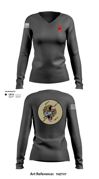 Women's Long Sleeve Vneck Shirt, Aco 1-111th secfor1-111 MTR renew, National Guard, Teamtime, Team time, sublimation, custom sports apparel, team uniforms, spirit wear, spiritwear, sports uniforms, custom shirts, team store, custom team store, fundraiser sports, apparel fundraiser